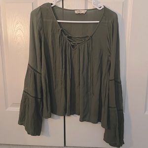 Hollister - Olive Green Tie V Neck Top